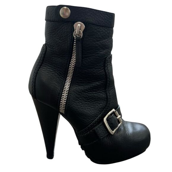 Proenza Schouler Black Leather Ankle Boots Size 35 Designer Heels Buckle & Zip - Picture 9 of 9